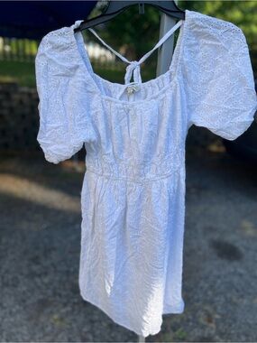 White Eyelet Puff-Sleeve Mini Dress